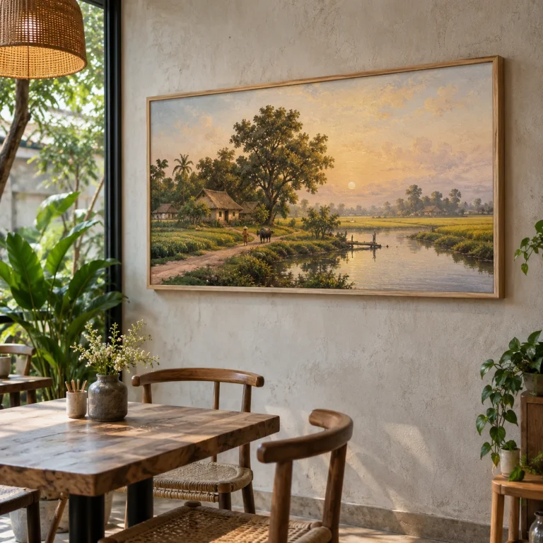 Tranh đồng quê Tĩnh Lặng In Fine Art Viền Gỗ Sáng
