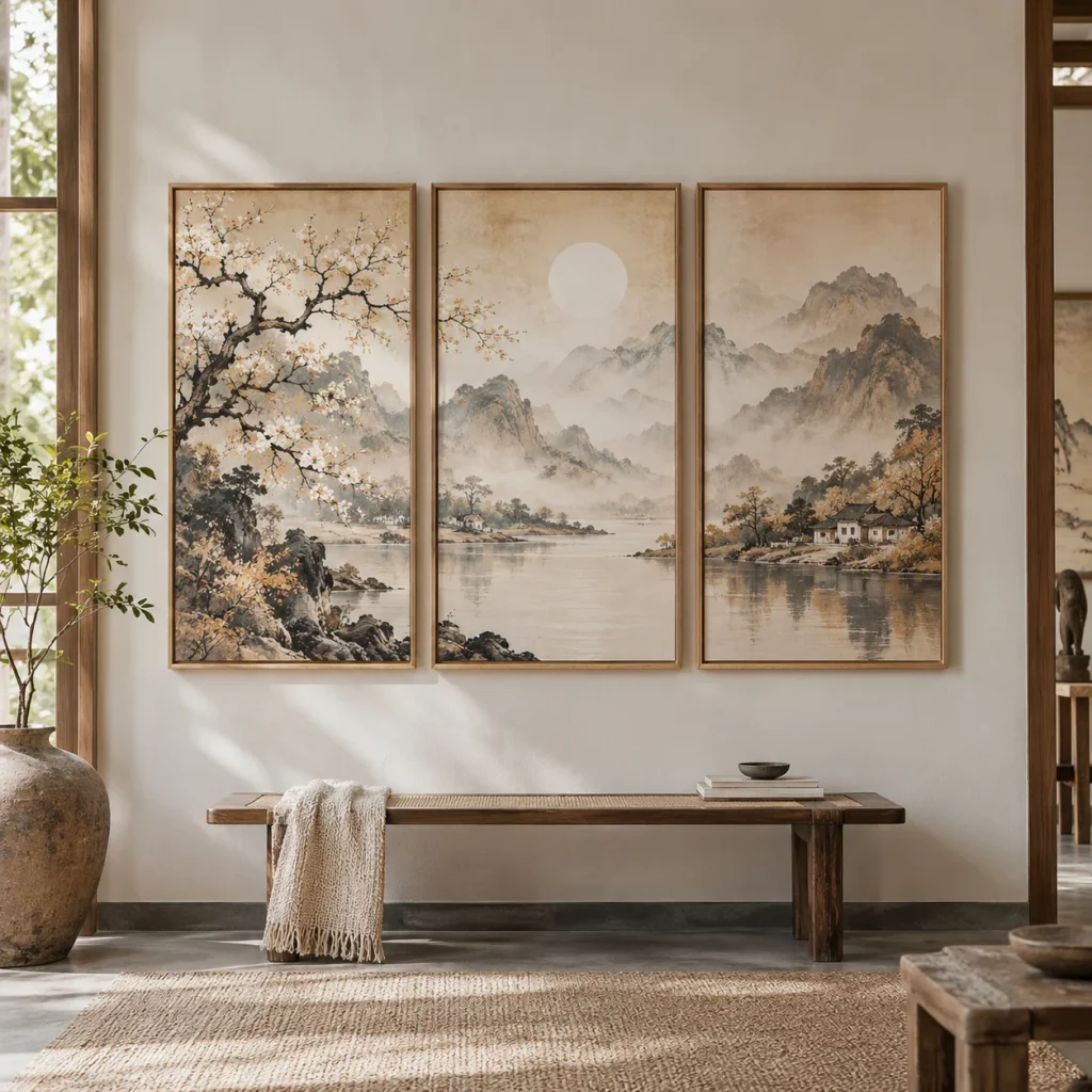 Tranh Hàn Quốc Đông Phương Canvas Phủ Mờ Khung Sồi