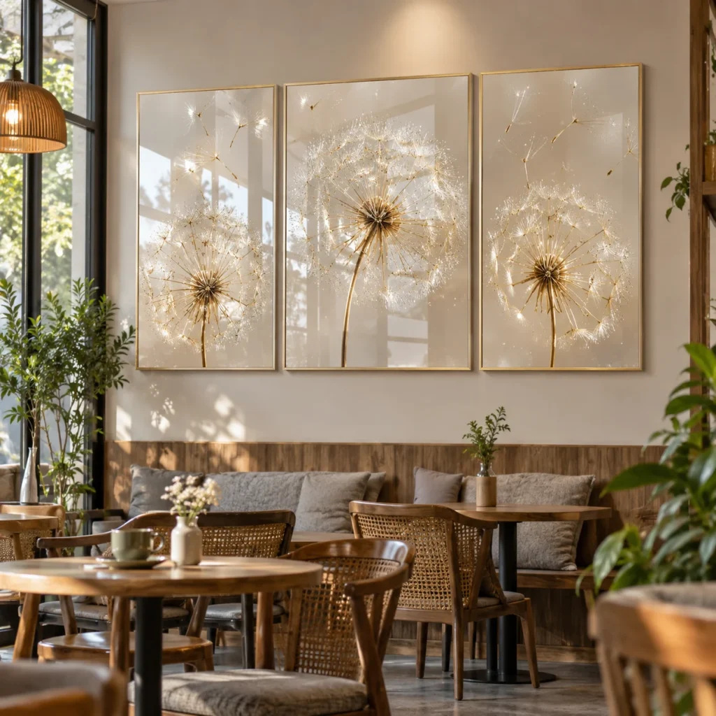 Tranh hoa bồ công anh Hòa Quang Tráng Gương Viền Champagne