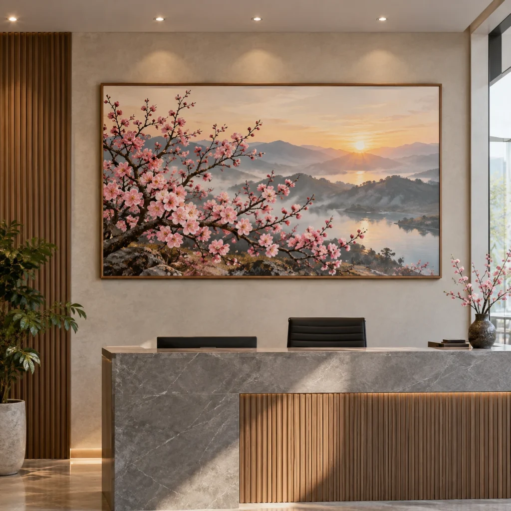 Tranh hoa đào Bình Minh Laminate Chống Ẩm