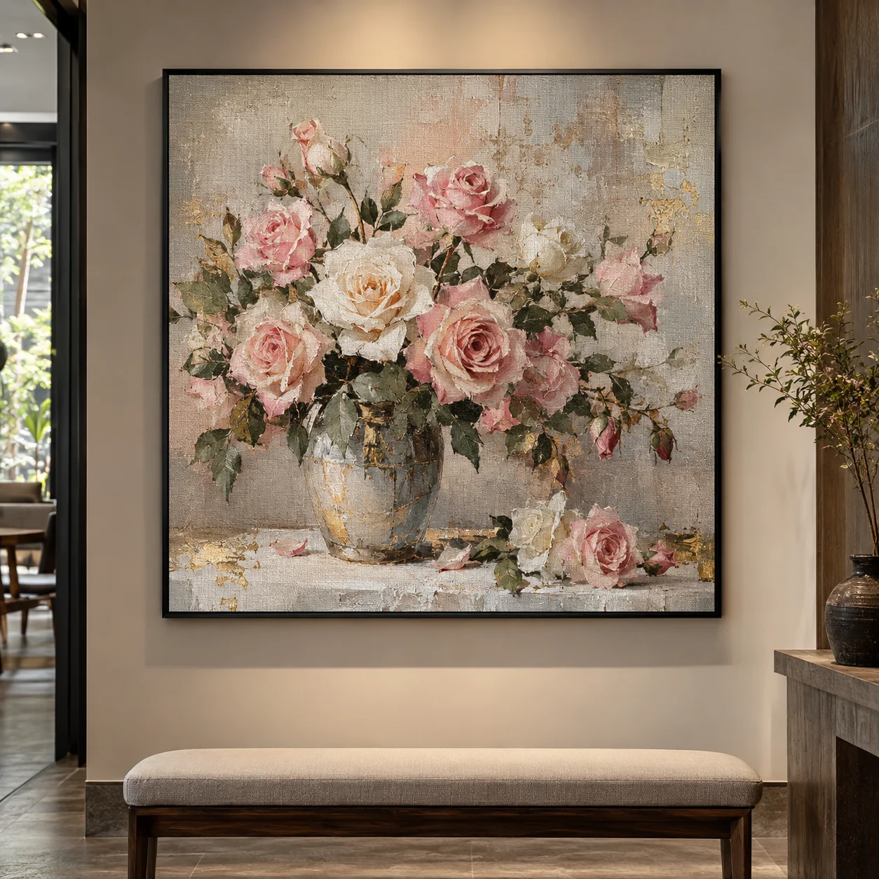 Tranh hoa hồng Minh Tâm Canvas Vân Vải Khung Đen
