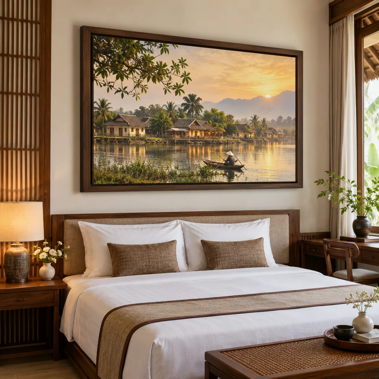 Tranh Khách sạn, nhà nghỉ Nét Việt In UV Mỹ Thuật Khung Walnut