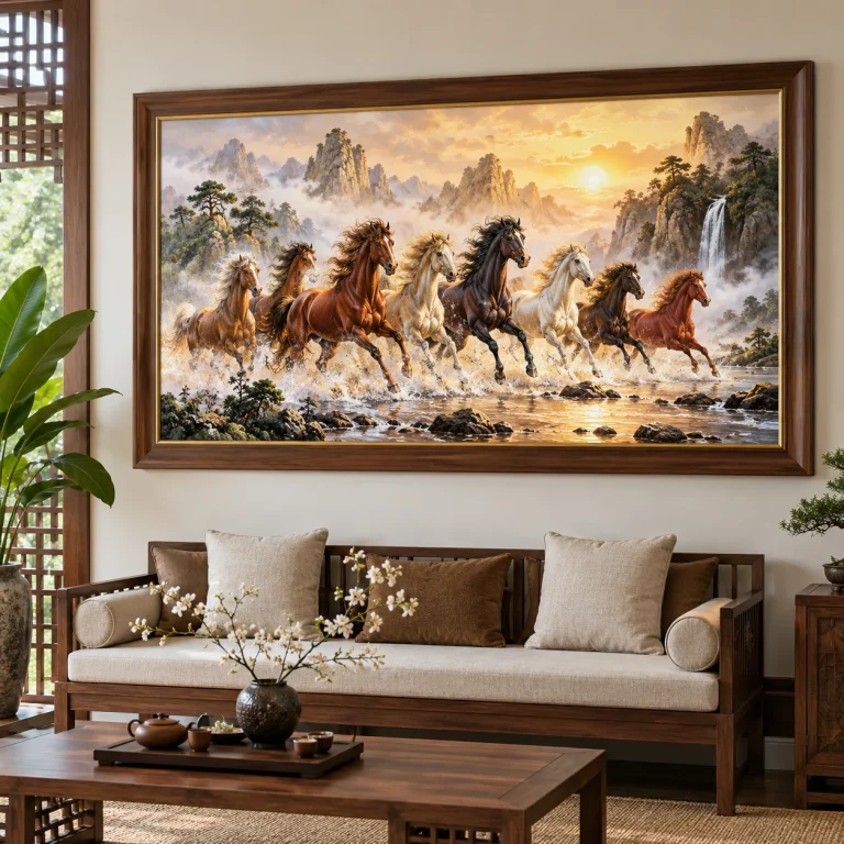 Tranh mã đáo thành công Thịnh Vượng In UV Mỹ Thuật Khung Walnut
