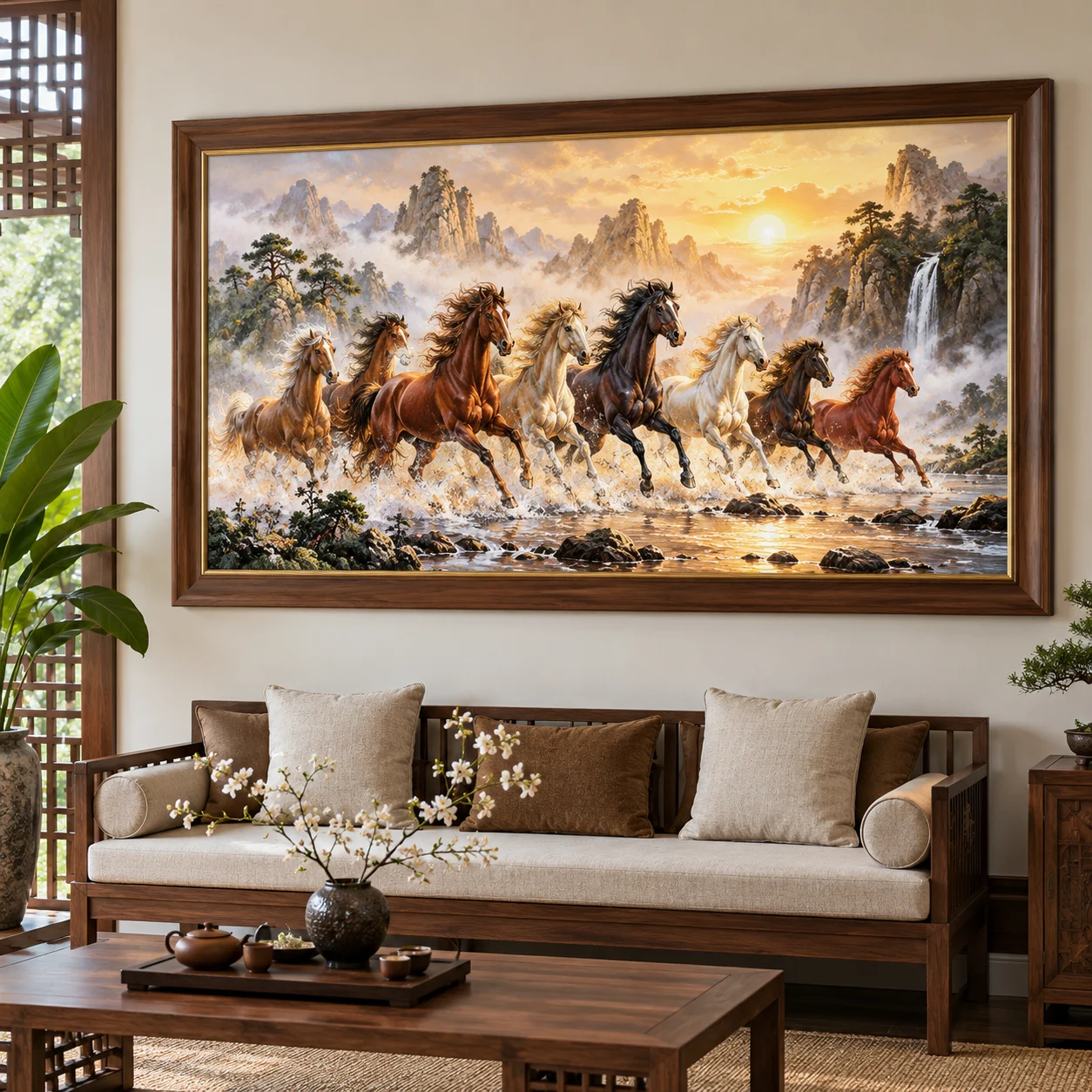 Tranh mã đáo thành công Thịnh Vượng In UV Mỹ Thuật Khung Walnut