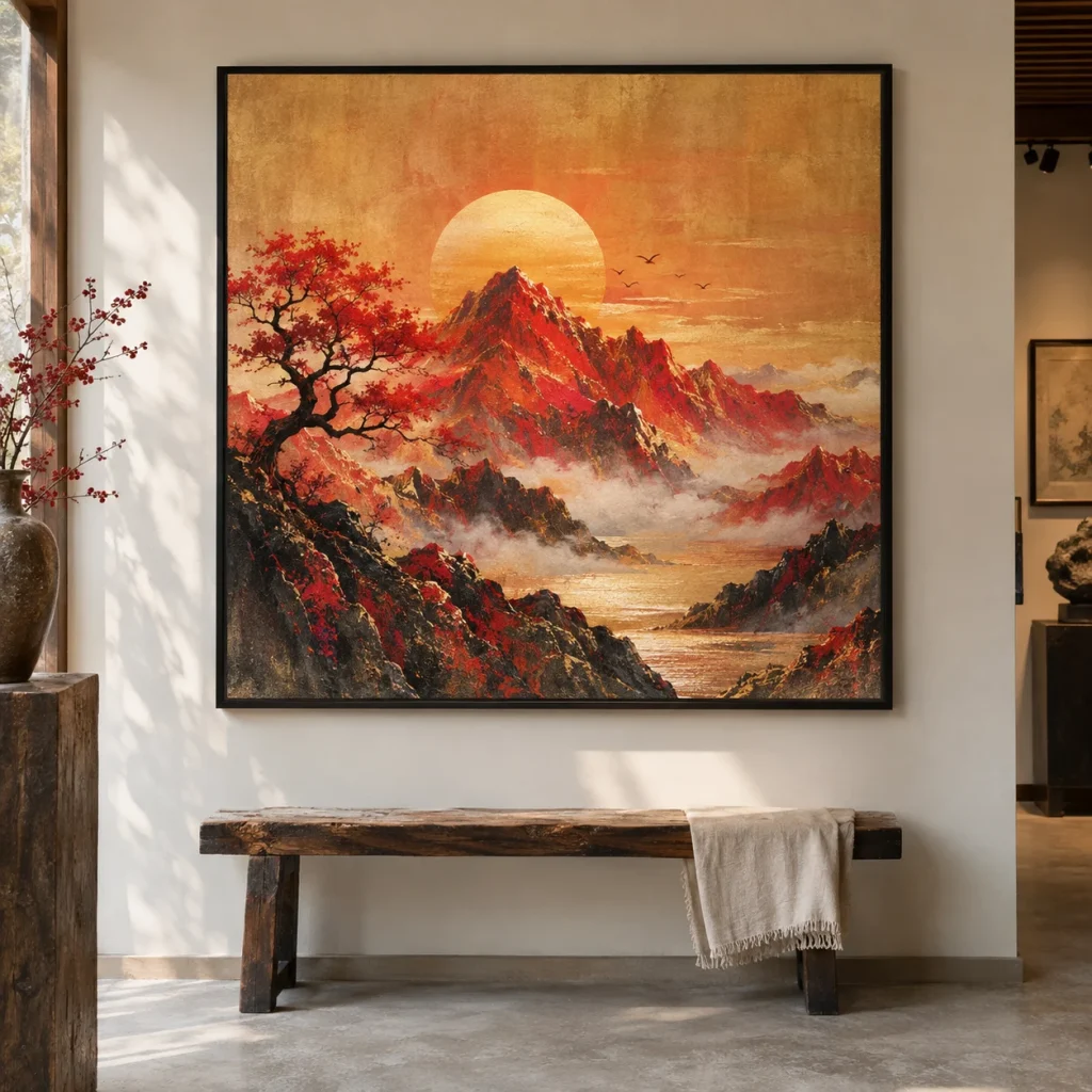 Tranh cho người mệnh Hỏa Thịnh Vượng Canvas Vân Vải Khung Đen