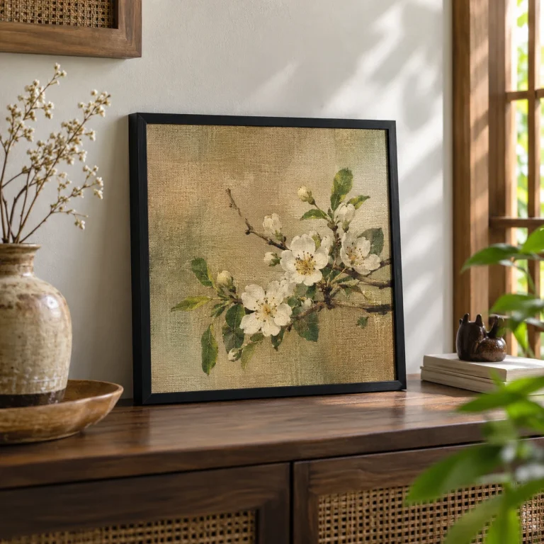Tranh mini Mộc Sắc Canvas Vân Vải Khung Đen