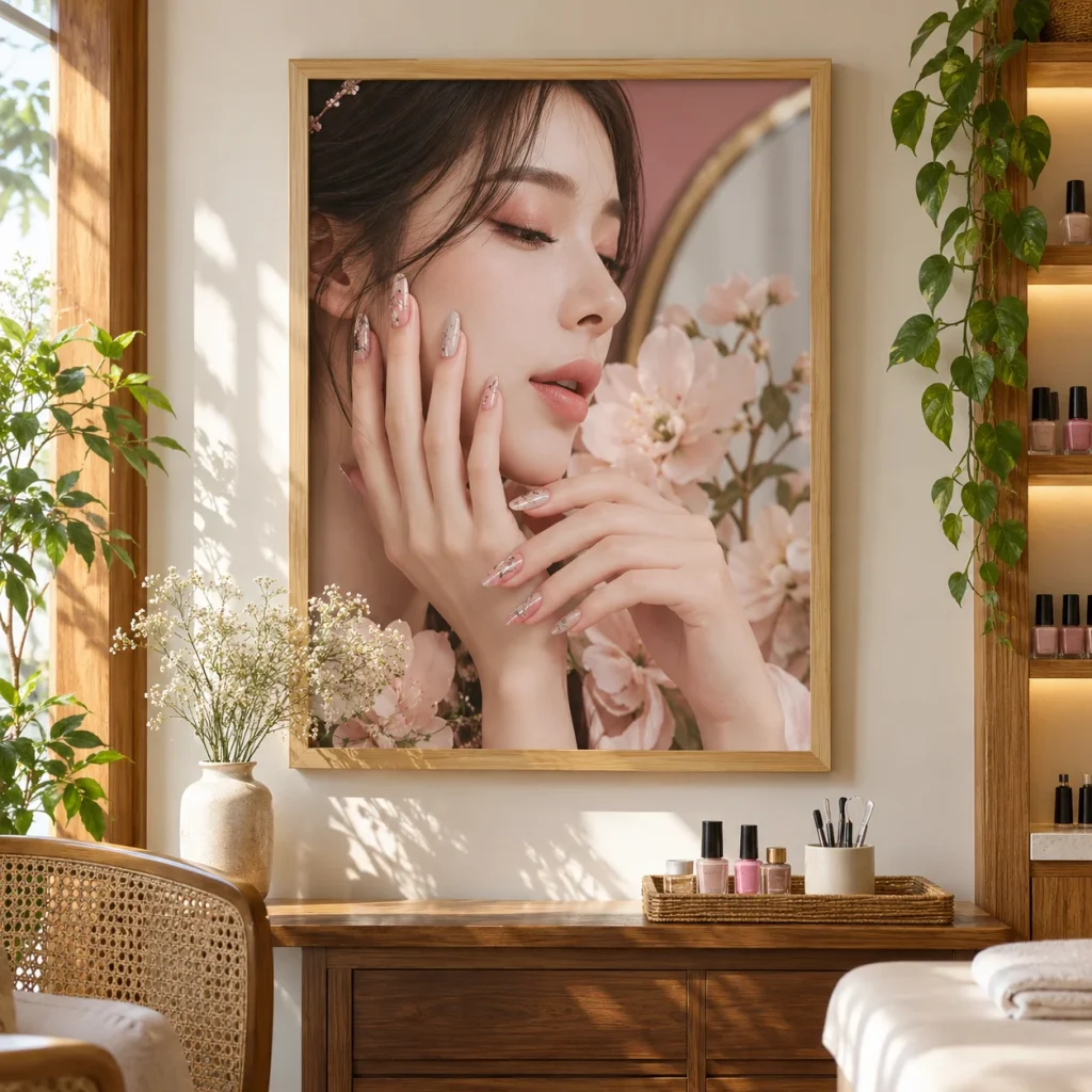 Tranh Nail, Làm đẹp Ánh Ngọc In Fine Art Viền Gỗ Sáng