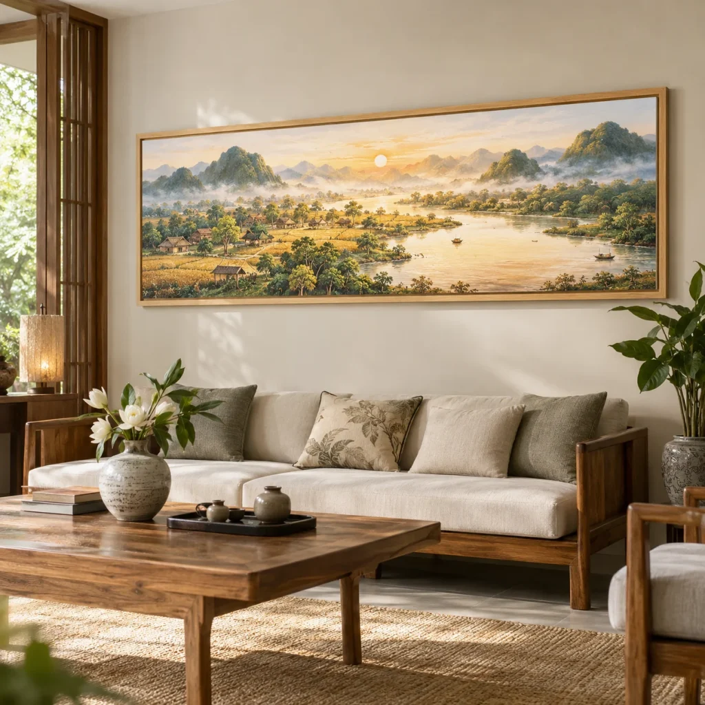 Tranh ngang panorama Thịnh Vượng In Fine Art Viền Gỗ Sáng
