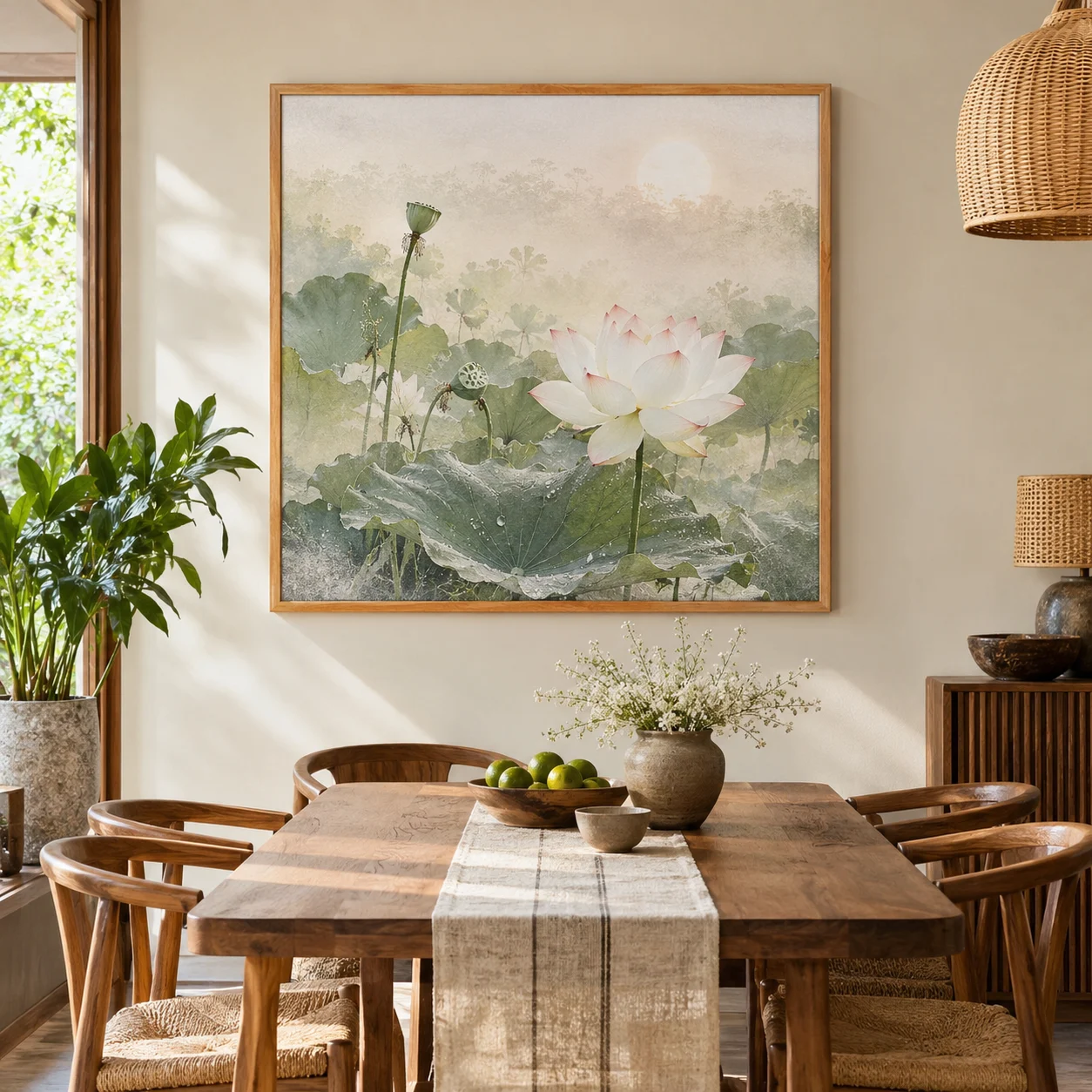 Tranh phòng ăn Sương Mai In Fine Art Viền Gỗ Sáng