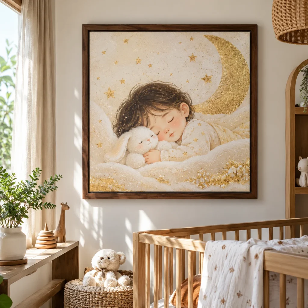 Tranh phòng em bé Kim Sa In UV Mỹ Thuật Khung Walnut