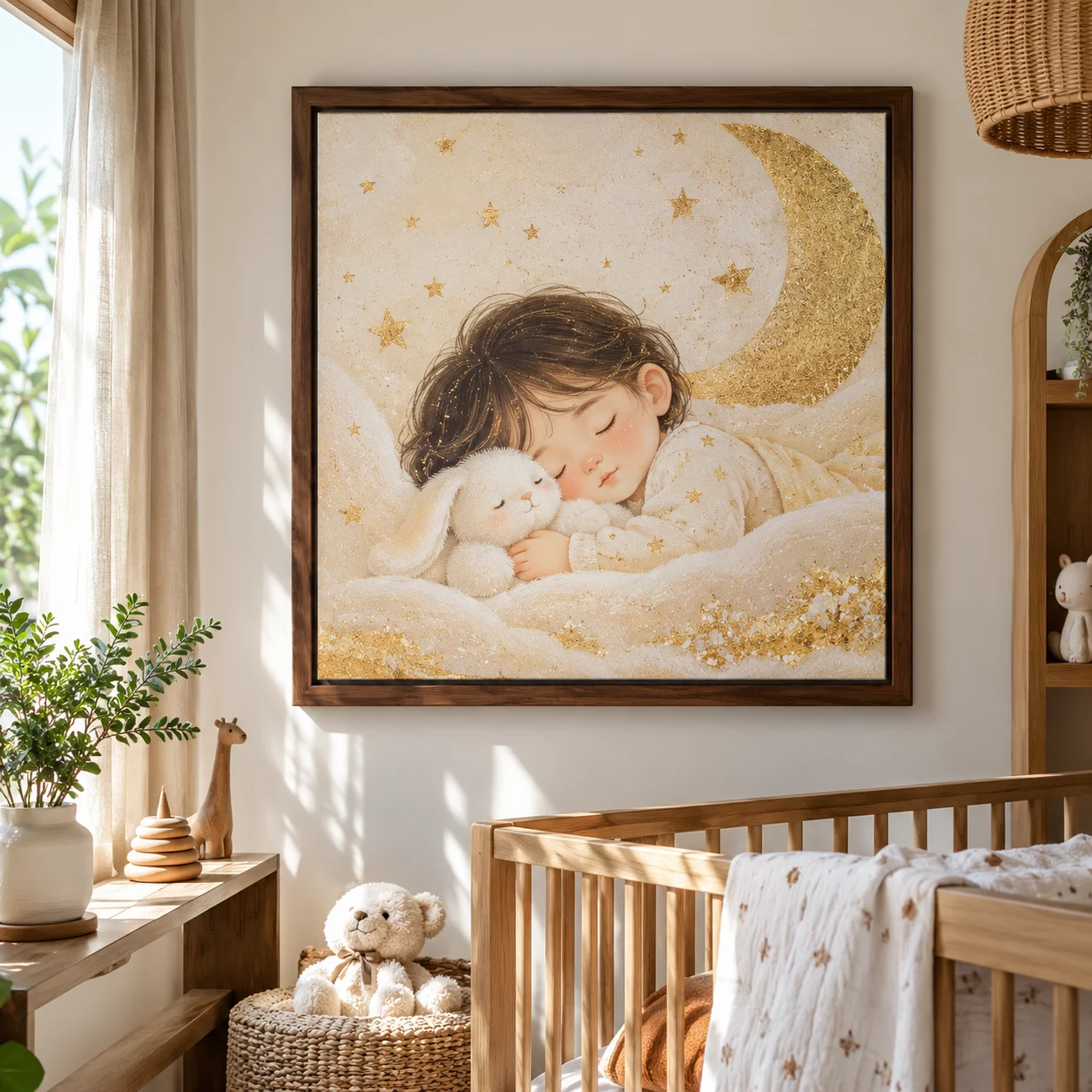 Tranh phòng em bé Kim Sa In UV Mỹ Thuật Khung Walnut
