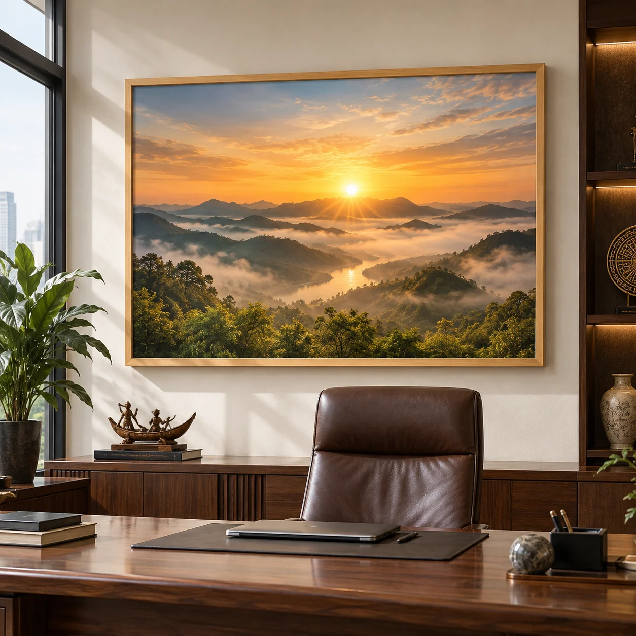 Tranh phòng giám đốc Bình Minh In Fine Art Viền Gỗ Sáng