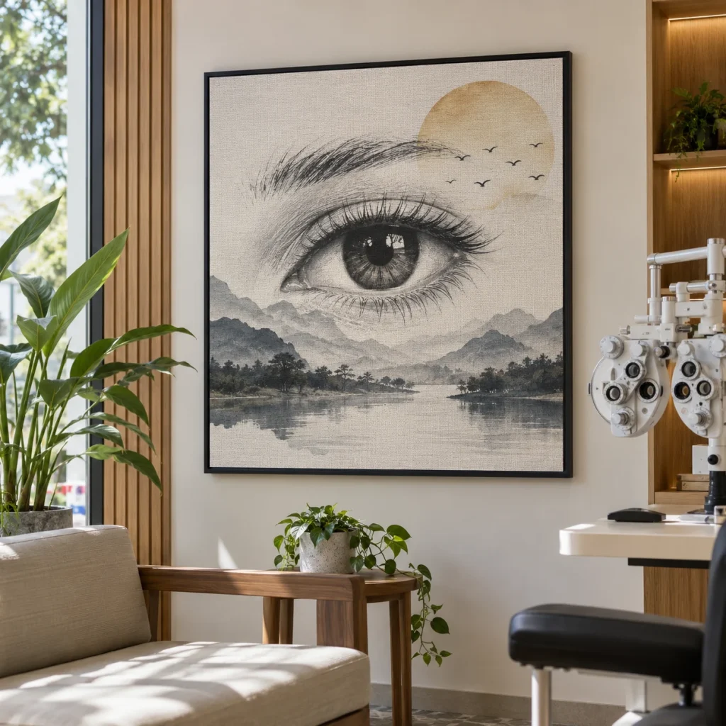 Tranh phòng khám mắt Trường An Canvas Vân Vải Khung Đen