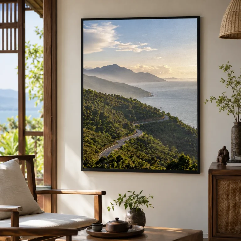 Tranh poster Hải Vân Canvas Vân Vải Khung Đen
