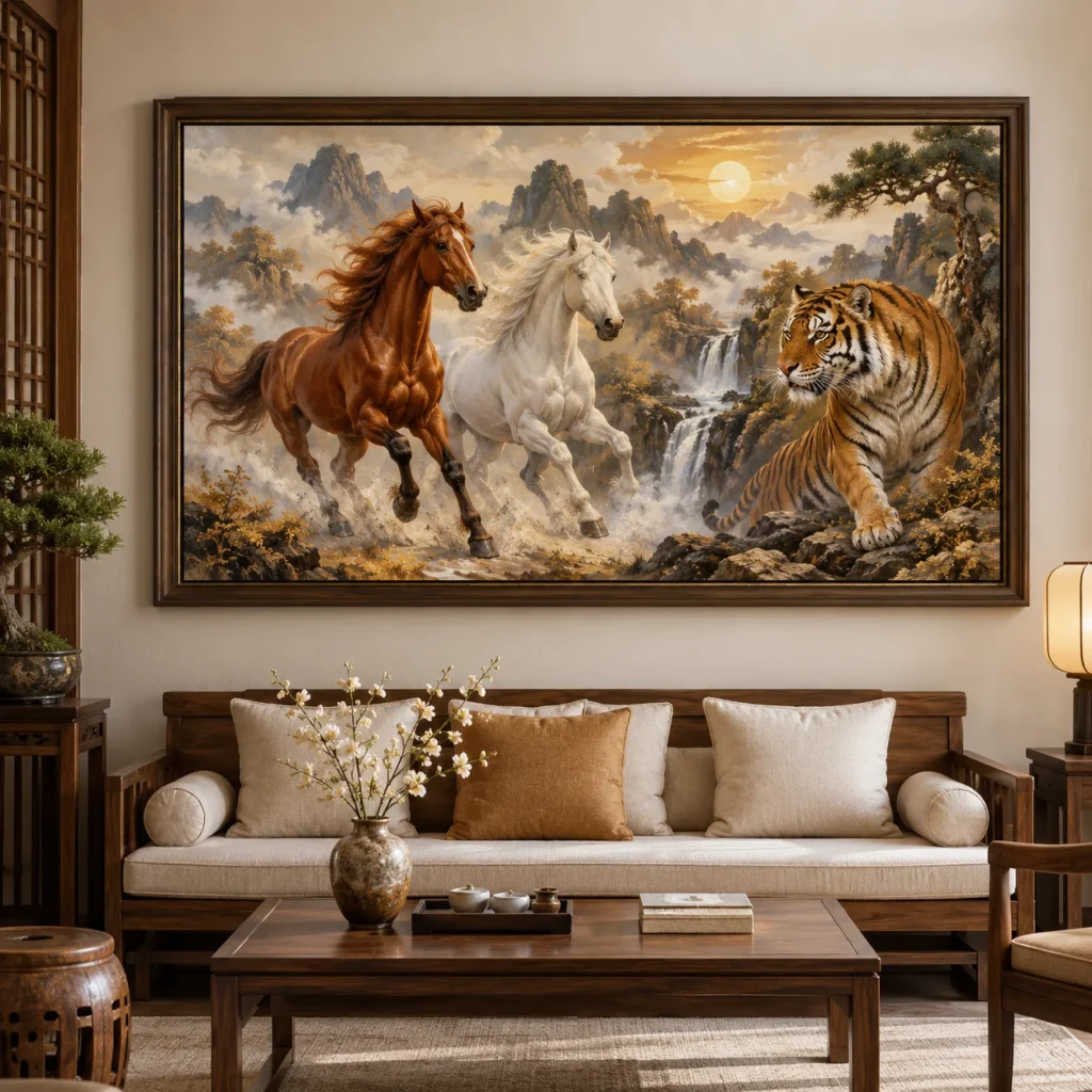 Tranh Song Mã Hổ Phách Và Hổ Uy Nghi