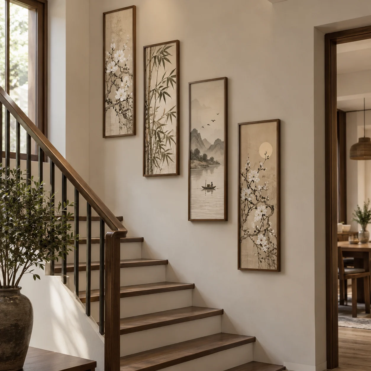 Tranh Canvas Thả Dọc Thanh Dáng Cho Cầu Thang